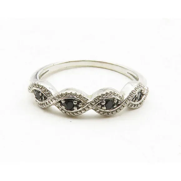 925 Sterling Silver Petite Black Hematite Shiny Swirl Band Ring Sz 7 RG13122 - Picture 2 of 5